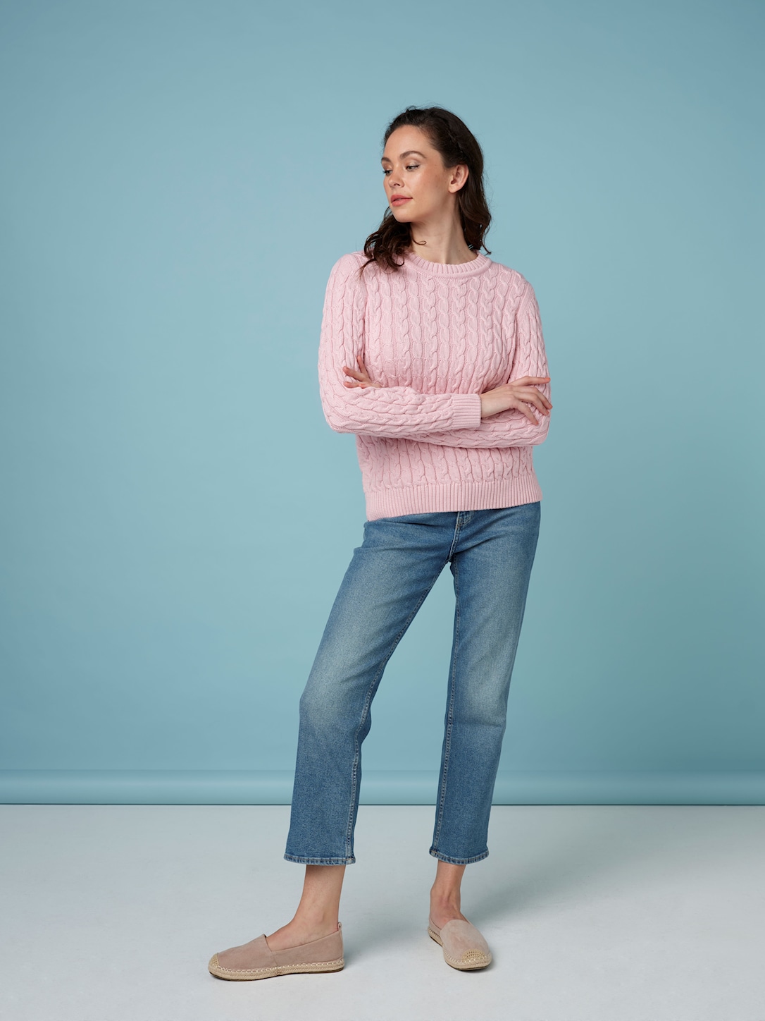 Skovhuus Kvinna Kabelstrik Pullover i Crystal Rose