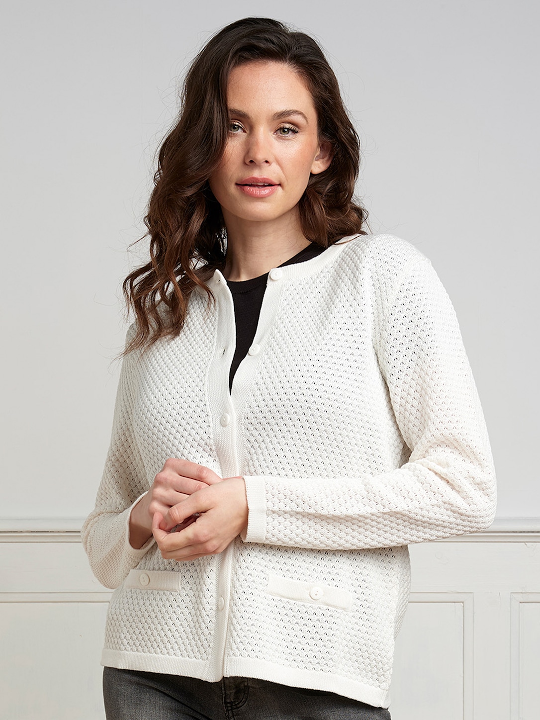 Skovhuus Kvinna Cardigan i Off-white med Sjömansdetaljer
