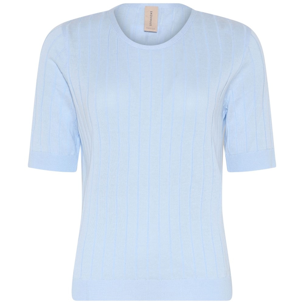 Skovhuus Kvinna Strikket T-shirt i Lys Blå