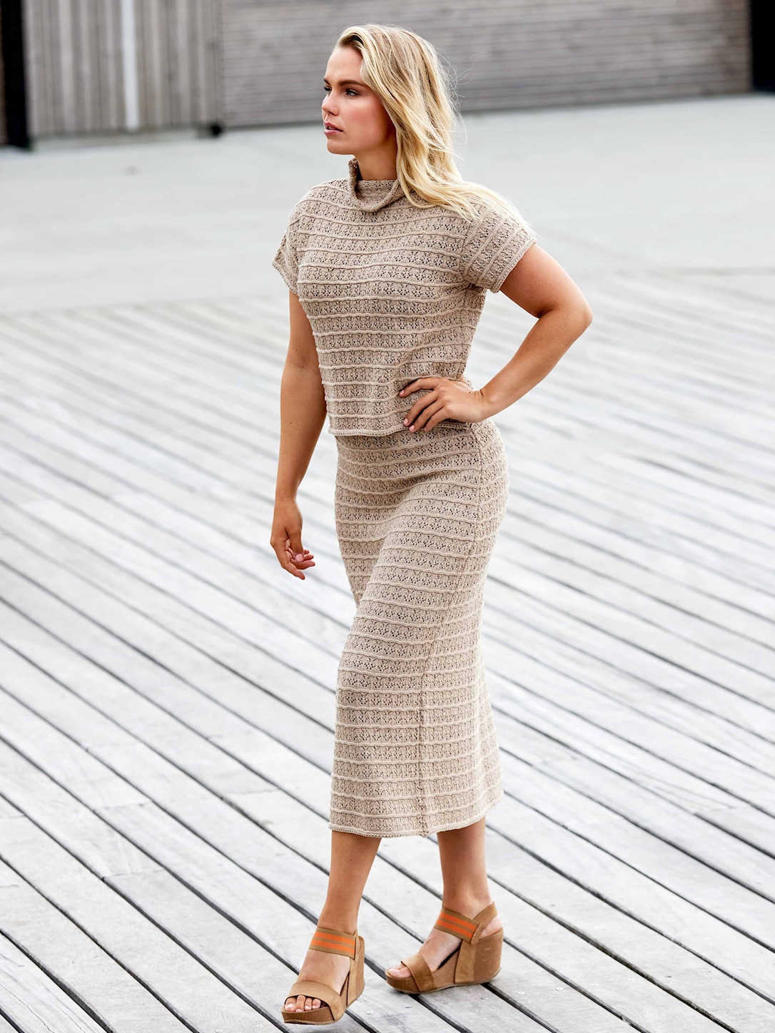 Skovhuus Julie Strikket Nederdel i Camel Beige
