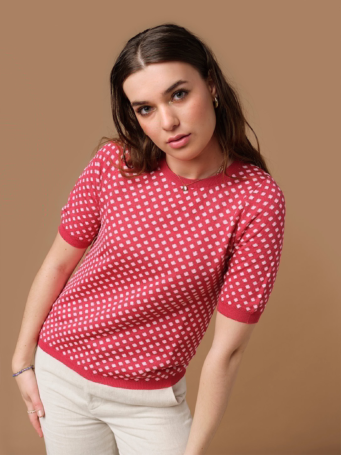 Skovhuus Kvinna Strikket T-shirt i Belle Red